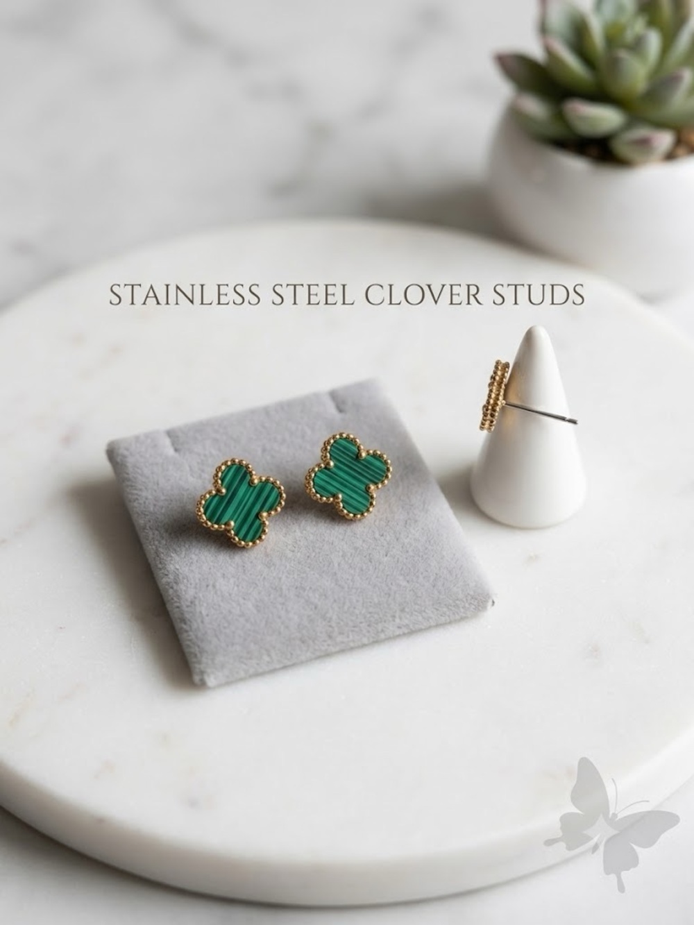 Clover Earrings Gold & Green - Stainless Steel